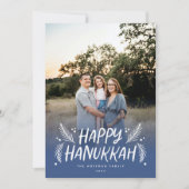 Happy Hanukkah手描き葉の雪フルフォトH シーズンカード (正面)