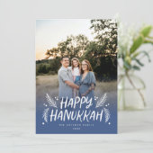 Happy Hanukkah手描き葉の雪フルフォトH シーズンカード (スタンド正面)