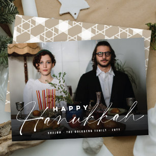 Happy Hanukkah手書きモダンスクリプトの写真 シーズンカード