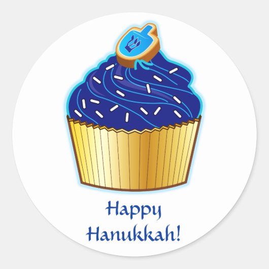 Happy Hanukkah:クッキーと白のカップケーキ ラウンドシール (正面)