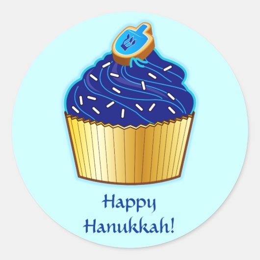 Happy Hanukkah:クッキー付きカップケーキ ラウンドシール (正面)