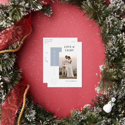 Happy Hanukkah ミニマル Love Light Photo 箔シーズンポストカード (インサイチュ)