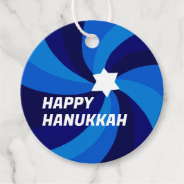 HAPPY+HANUKKAH モダン スワール ダビデの星 カスタム フェイバータグ