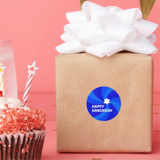 HAPPY HANUKKAH モダン Swirl Star of David カスタムDavid ラウンドシール (パーティー)