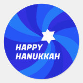 HAPPY HANUKKAH モダン Swirl Star of David カスタムDavid ラウンドシール (正面)