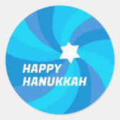 HAPPY HANUKKAH モダン Swirl Star of David カスタムDavid ラウンドシール (正面)
