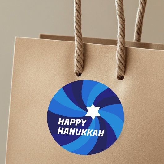 HAPPY HANUKKAH モダン Swirl Star of David カスタムDavid ラウンドシール