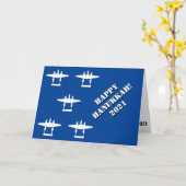Happy Hanukkah 2021ブルー&ホワイトカード カード (黄色い花)