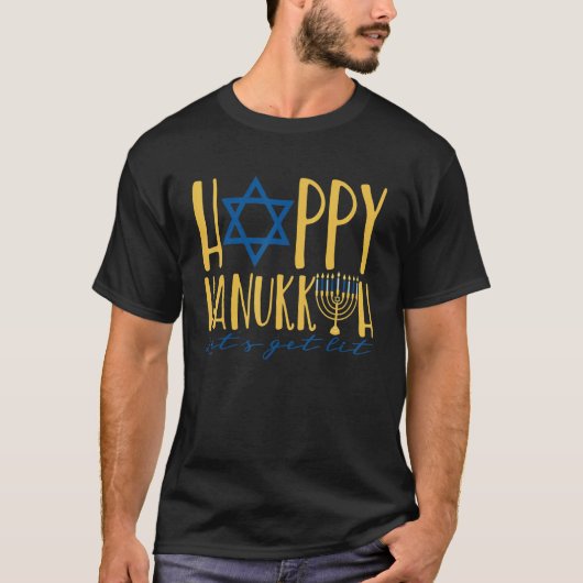 Happy Hanukkah 2022 Let's Get Lit Jewish Menorah C Tシャツ (正面)