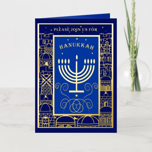 Happy Hanukkah Beautiful Jewish Holiday Menorah 箔グリーティングカード (正面)