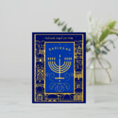 Happy Hanukkah Beautiful Jewish Holiday Menorah 箔招待状ポストカード (立ち正面)
