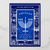 Happy Hanukkah Beautiful Jewish Holiday Menorah 箔招待状 (正面)