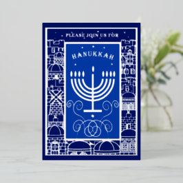 Happy Hanukkah Beautiful Jewish Holiday Menorah 箔招待状