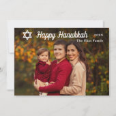 Happy Hanukkah Blueモダンと金ゴールド写真 シーズンカード (正面)
