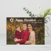 Happy Hanukkah Blueモダンと金ゴールド写真 シーズンカード (スタンド正面)