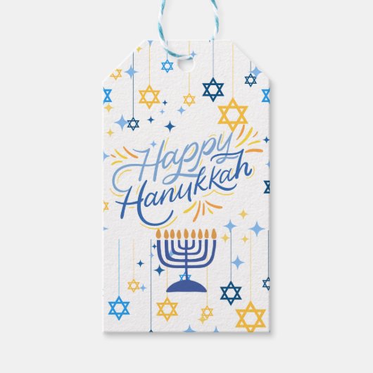Happy Hanukkah Blue And Gold ギフトタグ (正面)
