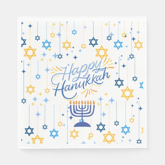 Happy Hanukkah Blue And Gold スタンダードランチョンナプキン (正面)