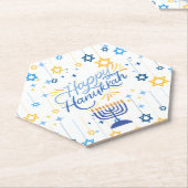 Happy Hanukkah Blue And Gold ペーパーコースター (アングル)