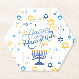 Happy Hanukkah Blue And Gold ペーパーコースター