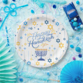 Happy Hanukkah Blue And Gold ペーパープレート (パーティー)