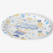 Happy Hanukkah Blue And Gold ペーパープレート (アングル)