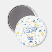 Happy Hanukkah Blue And Gold マグネット (正面/裏面)