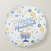 Happy Hanukkah Blue And Gold ラウンドクッション (裏面)