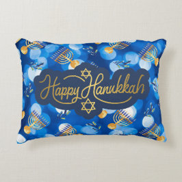 Happy Hanukkah Blue And White アクセントクッション