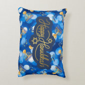 Happy Hanukkah Blue And White アクセントクッション (裏面(縦))