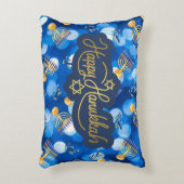 Happy Hanukkah Blue And White アクセントクッション (正面(垂直))