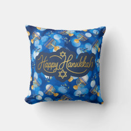 Happy Hanukkah Blue And White クッション