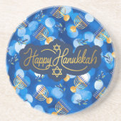 Happy Hanukkah Blue And White コースター (正面)