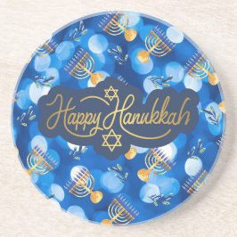 Happy Hanukkah Blue And White コースター