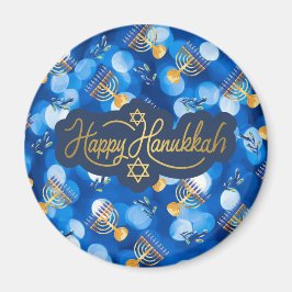 Happy Hanukkah Blue And White マグネット