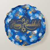 Happy Hanukkah Blue And White ラウンドクッション (裏面)