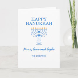 Happy Hanukkah Blue and White Menorah カード