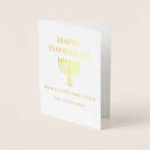 Happy Hanukkah Blue and White Menorah 箔カード (正面)