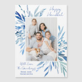 Happy Hanukkah Blue Botanical Family Photo Magnet (正面)