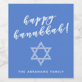 Happy Hanukkah - Blue Chevron Star of David ワインラベル (シングルラベル)