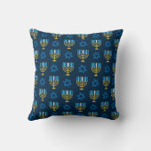 Happy Hanukkah Blue Menorah Star of David Pattern クッション (裏面)