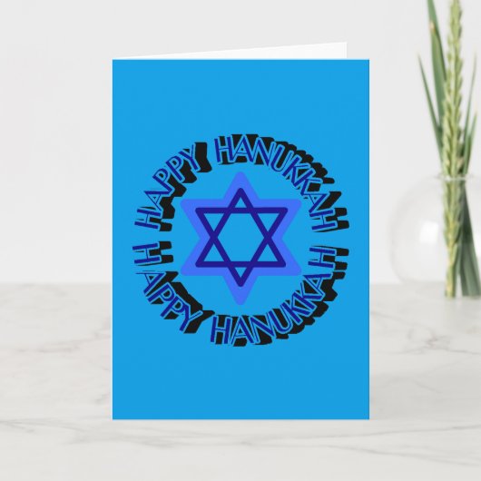 Happy Hanukkah Blue Star of David Greeting シーズンカード (正面)