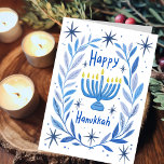 Happy Hanukkah Botanical Menorah Watercolor シーズンカード<br><div class="desc">Sweet drawing to wish someone happy hanukkah! Click "edit using design tool" to add your own text. Also available as postcard, flat card or digital download to send instantly via email or text message. Check my shop for more or let me know if you'd like something custom! I can create...</div>