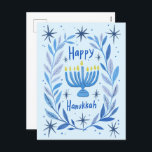 Happy Hanukkah Botanical Menorah Watercolor シーズンポストカード<br><div class="desc">Sweet drawing to wish someone happy hanukkah! Click "edit using design tool" to add your own text. Also available as greeting card or digital download to send instantly via email or text message. Check my shop for more or let me know if you'd like something custom! I can create custom...</div>