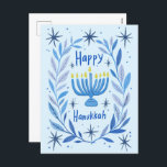 Happy Hanukkah Botanical Menorah Watercolor シーズンポストカード<br><div class="desc">Sweet drawing to wish someone happy hanukkah! Click "edit using design tool" to add your own text. Also available as greeting card or digital download to send instantly via email or text message. Check my shop for more or let me know if you'd like something custom! I can create custom...</div>