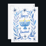 Happy Hanukkah Botanical Menorah Watercolor シーズンポストカード<br><div class="desc">Sweet drawing to wish someone happy hanukkah! Click "edit using design tool" to add your own text. Also available as greeting card or digital download to send instantly via email or text message. Check my shop for more or let me know if you'd like something custom! I can create custom...</div>