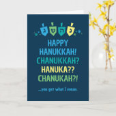 Happy Hanukkah Chanukah Dreidel Greeting Card カード (黄色い花)