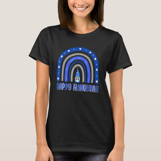 Happy Hanukkah Chanukah Rainbow Menorah Jewish Hol Tシャツ (正面)