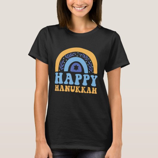 Happy Hanukkah Chanukah Rainbow Menorah Jewish Hol Tシャツ (正面)