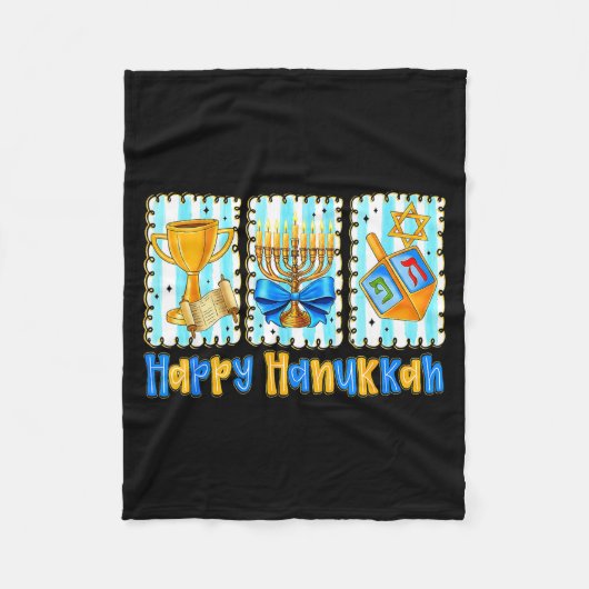 Happy Hanukkah Coquette Menorah Dreidel Chanukah G フリースブランケット (正面)