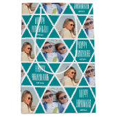 Happy Hanukkah Custom Name Photos Star Green ミディアムペーパーバッグ (正面)